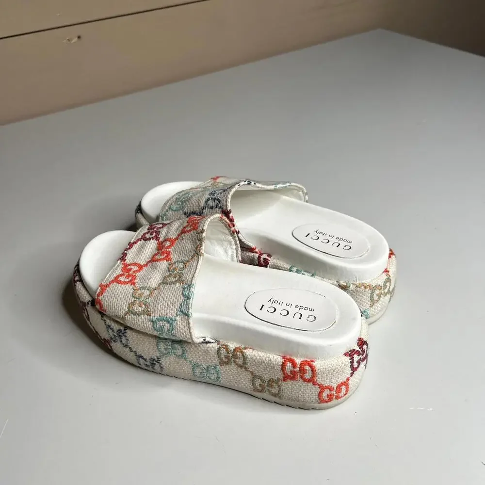 Gucci Women's Sandals Multicolor GG Canvas Slide Platform Made In Italy Monogram - Picture 6 of 11